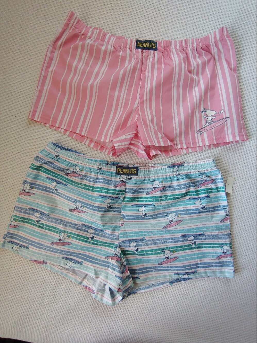 Munki Munki Women's Snoopy Surf Stripe Pajama Shorts - Blue & Pink